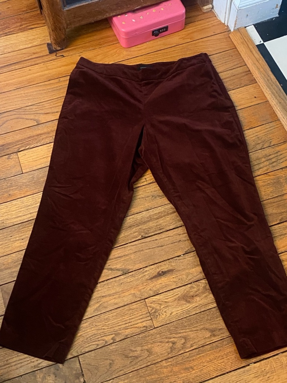 Talbots Women's Straight-Leg Velvet Pants in Burgundy Flat Front Side Zip Sz 16
